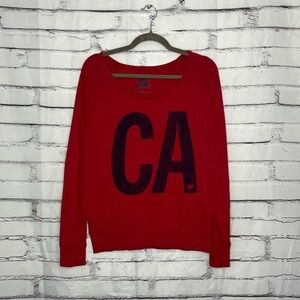 Home Free Red CA Graphic Raglan Pullover Women’s Medium Scoop Neck Sweatshirt